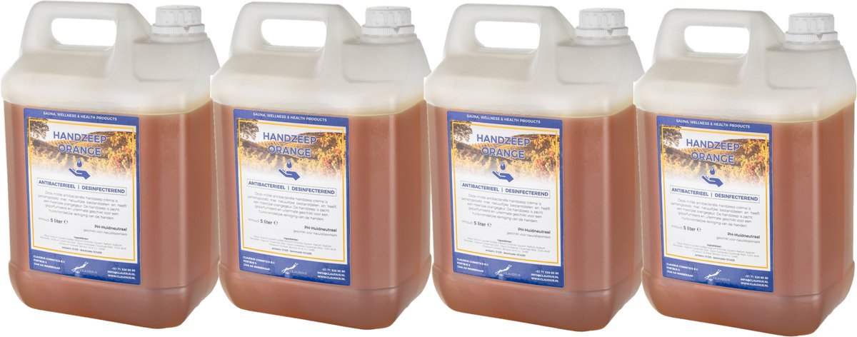 Goedkoopste handzeep Orange 5 liter - set van 4 stuks - navulling - Voordeelverpakking