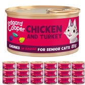 Edgard & Cooper Kattenvoer Graanvrij Natvoer voor Katten Senior Gesteriliseerde of Actieve Senior Kat Natuurlijke Stukjes in Saus 85g x 18 Verse Kalkoen & Kip, Smakelijk en Uitgebalanceerd, Vers Vlees