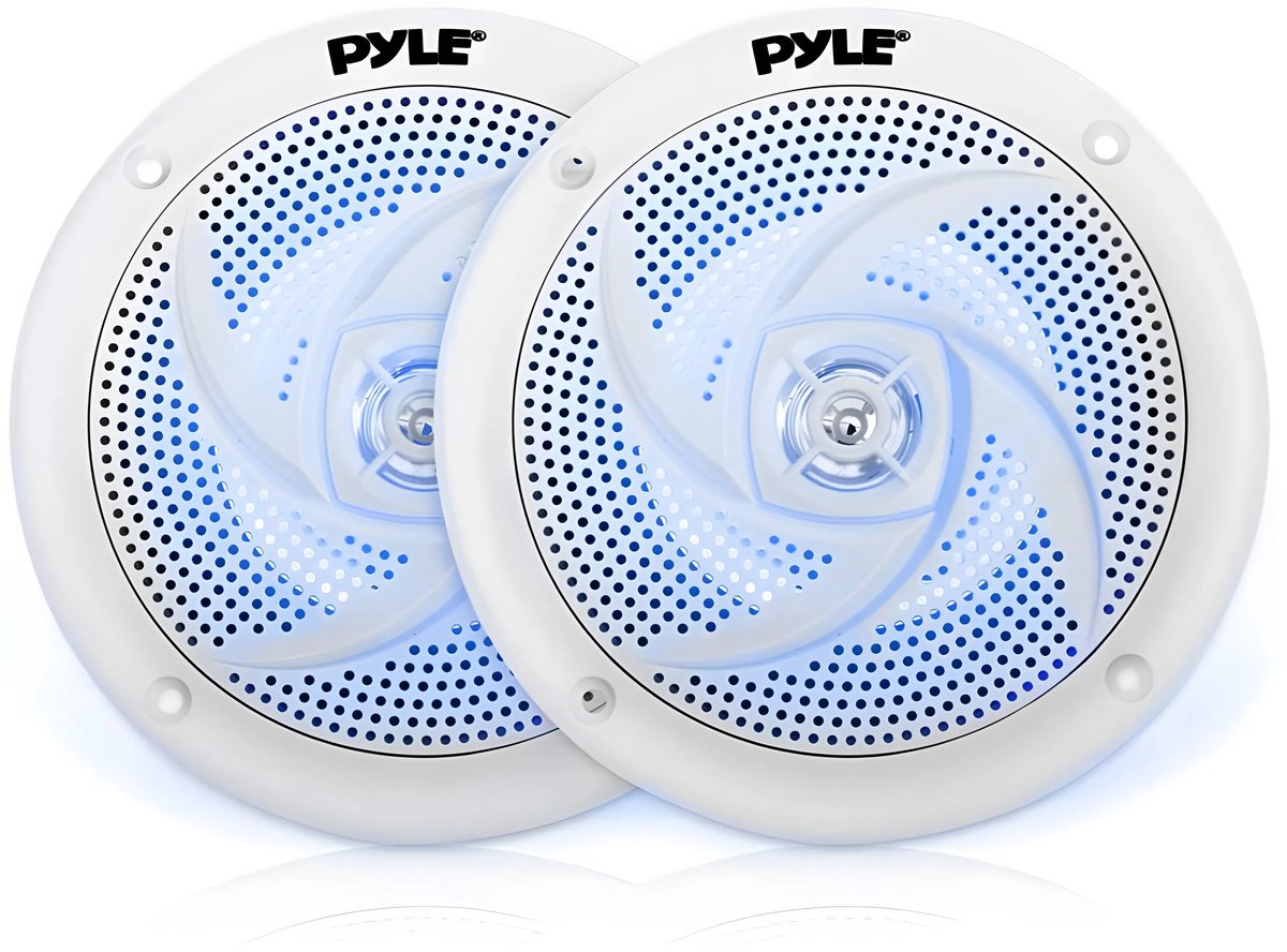 Pyle Marine Luidsprekers - 2-Weg Waterdichte Speakers- Weerbestendige Buitenluidsprekers- Luidsprekers voor Boten- Audio Stereo Geluidssysteem met LED-Verlichting- 180 Watt - 1 Paar