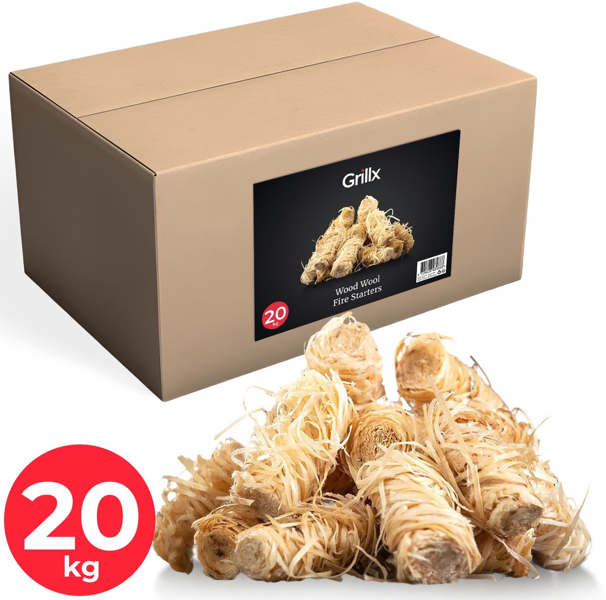 Grillx Aanmaakwokkels 20kg - Aanmaakkrullen ±1680 stuks - Ecologische Aanmaakblokjes - Houtwol Aanmaak wokkels - BBQ & Openhaard