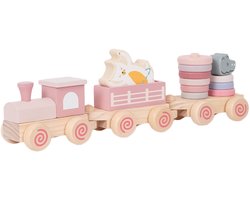 Speelgoedtopdeals - Houten Speelgoedtrein Roze – Stapelblokken – Voertuig - Locomotief
