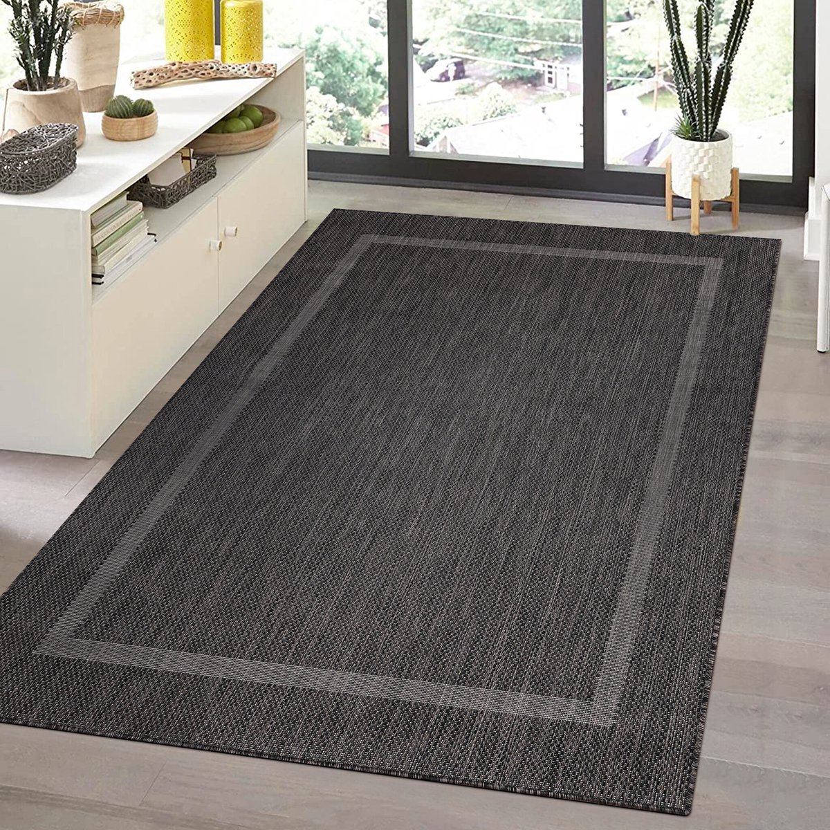 Relax Uni Binnen en Buiten - Vloerkleed - Indoor & Outdoor - Laagpolig Effen - Zwart- 80x250 CM