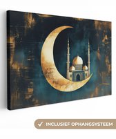 Peinture sur toile 120x80 cm - Décoration murale Mosquée - Croissant de lune - Or - Ramadan - Islamique - Décoration murale salon - Décoration chambre - Accessoires chambre - Peintures sur toile