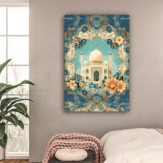 Tableau sur toile 80x120 cm - Décoration murale exclusive Taj Mahal - Ramadan - Fleurs - Islamique - Décoration murale salon - Décoration chambre - Accessoires de chambre - Peintures sur toile