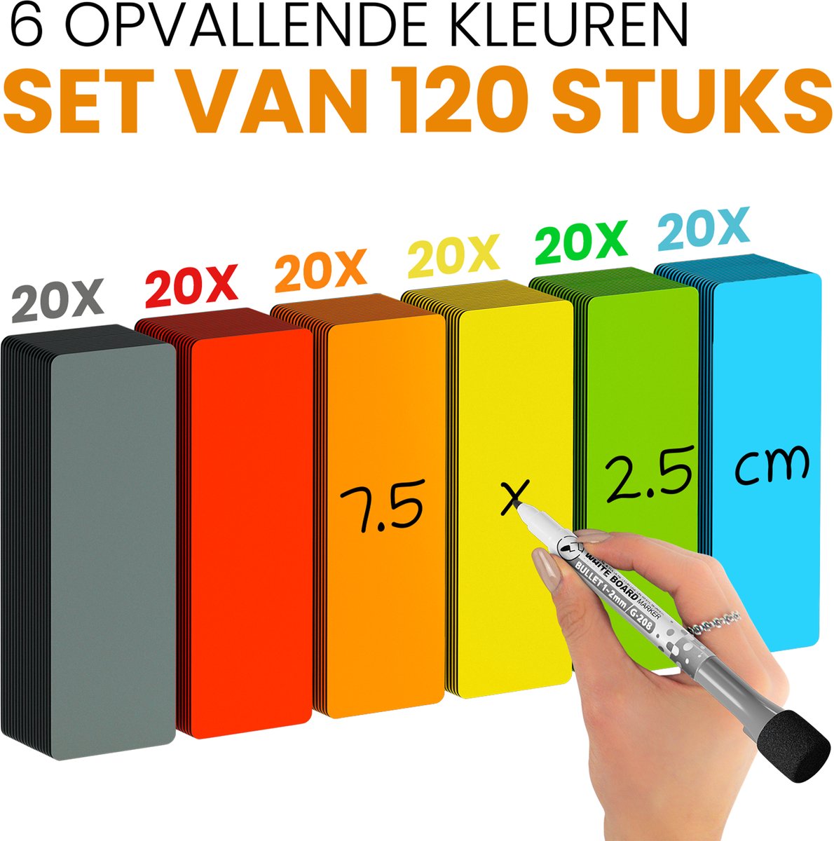 ATWAM Scrum Magneten - 120 stuks - Voor Whiteboard, Magneetbord, Memobord of Magnetisch Tekenbord – Herschrijfbare Magneten op Koelkast - Kanban - 7,5 cm Breed x 2,5 cm Lang - 6 Kleuren — afbeelding 3