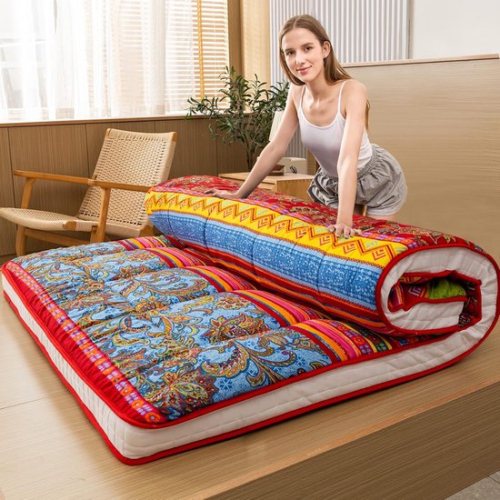 Japanse Tatami Mat Opvouwbare Rotan Tatami Matras (2032 x 1397 mm), Opvouwbare Vloermatras Antislip Slaapmat voor Slapen, Meditatie, Yoga, Ontspanning, Gemakkelijk Schoon te Maken | NL