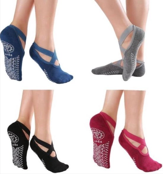 *** 2 paar Yoga Sokken Anti-Slip Grip - Geschikt voor Pilates, Ballet, Dans, Gym, Yogi, Pilates en Yoga gemaakt van zacht katoen- van Heble® *** van Heble® — afbeelding 2