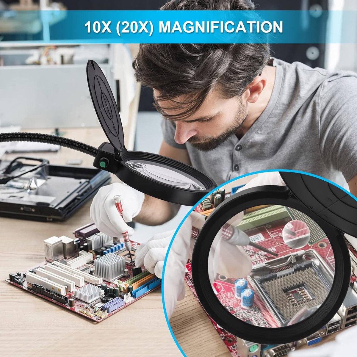 30x 10x Vergrootglas Met Licht En Standaard, Opvouwbare Handheld Vergrootglas 18 Led Verlicht Verlicht Vergrootglas Voor Maculaire Degeneratie Senior