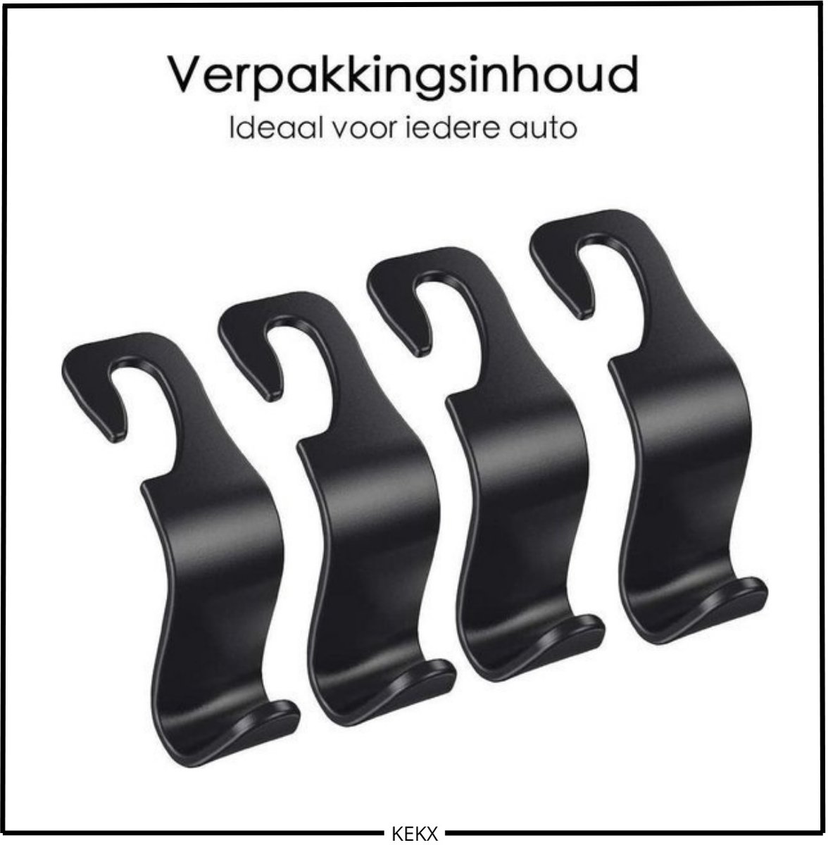 KEKX | Auto Kapstok | Opberghaak | Tashouder | Zwart | 4 Stuks