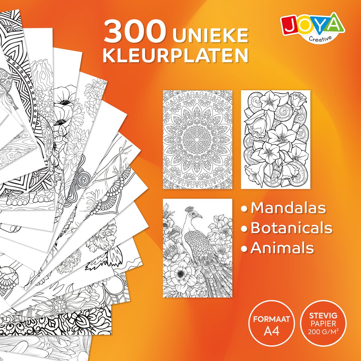 Luxe Kleurboek Voor Volwassenen - 300 Kleurplaten - Formaat A4 - Thema’s in Botanisch, Dieren & Mandala - volwassen kleurboek - Tekenen & Kleuren - Perfect voor Volwassenen - Joya Creative — afbeelding 5