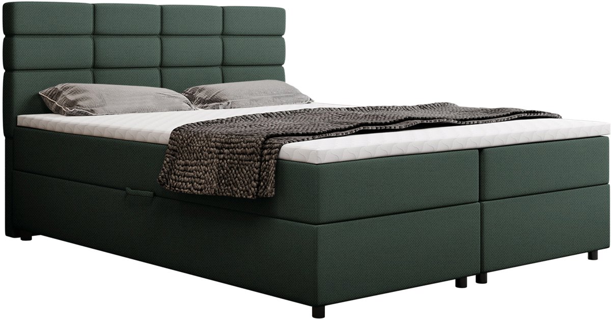 Homesy The Essence of Comfort Boxspring met opbergruimte Reve 160 x 200 cm tweepersoons -Inclusief Topper - Flessengroen