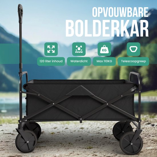 Avalo Bolderkar XL - Opvouwbaar - Tot 110KG - 91x51x59 CM - 120L - 360º Wielen - Zwart van Avalo — afbeelding 2