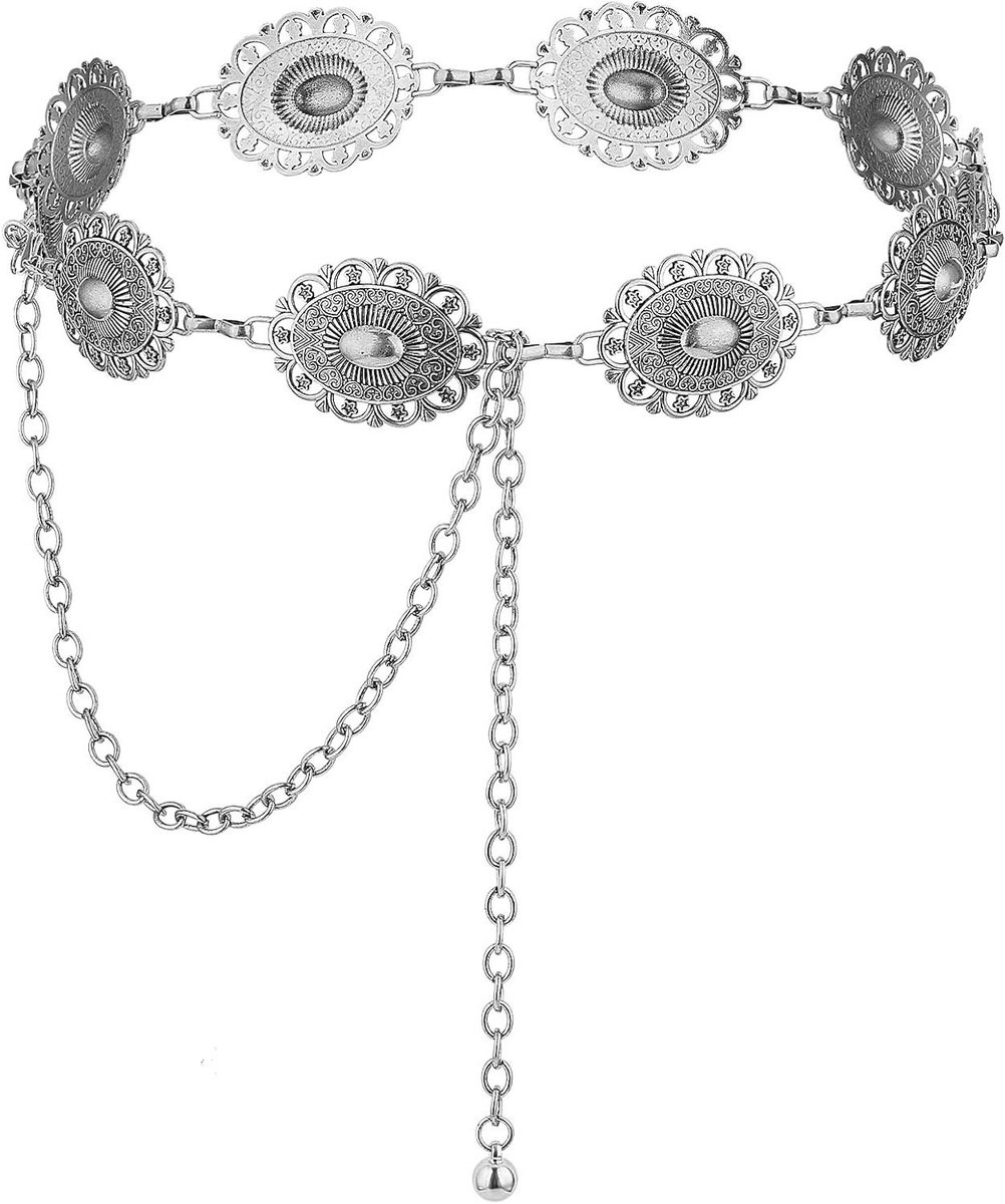 Western Chain Belt for Women Silver Concho Link Chain - Ideal for Jeans and Dresses