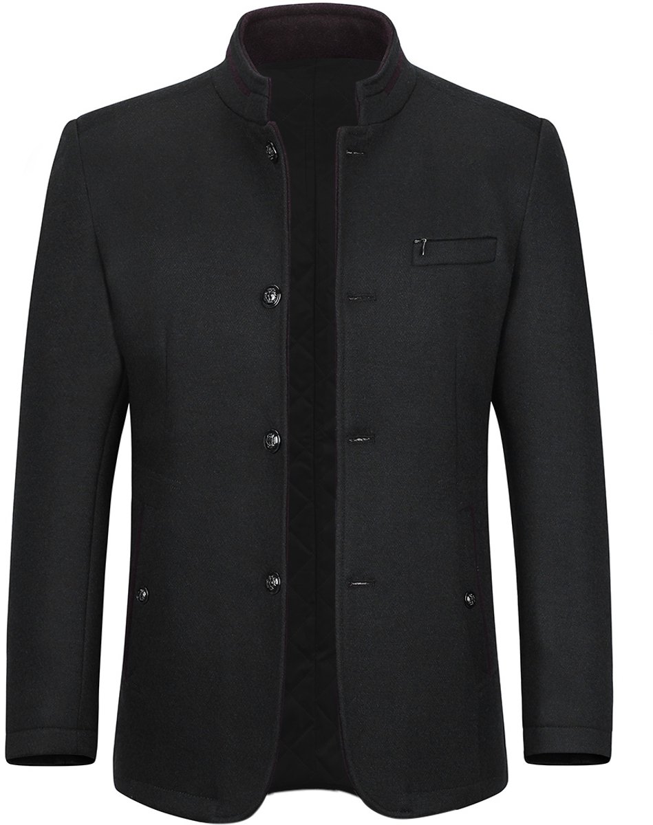ALLTHEMEN Heren Wollen Jas Met Enkelrijig Knoopsluiting - Korte Warme Winterjas - 2XL