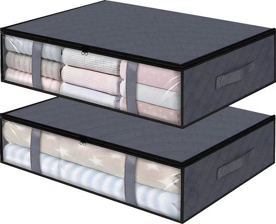 Somstyle 2x Opbergtas Onder het Bed - 60 x 44 x 12 CM - Opberghoes Dekbed - Kleding Organizer - Zwart