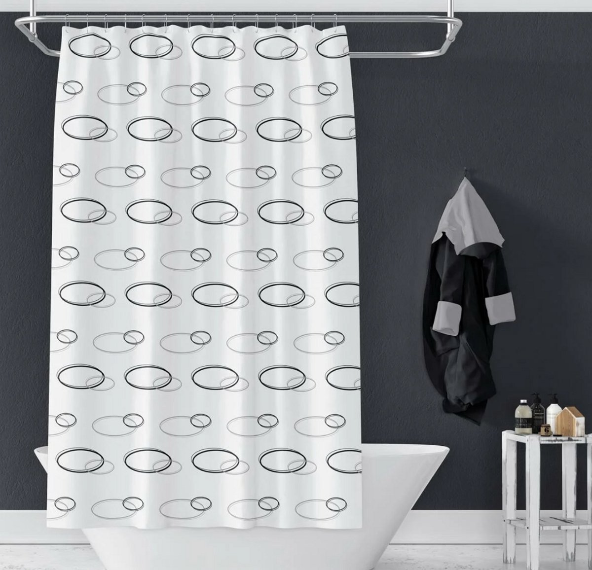 Casabueno - Douchegordijn 100x200 cm - Waterdicht - Sneldrogend en Anti Schimmel - Wasbaar en Duurzaam - 2109 - Grijs -