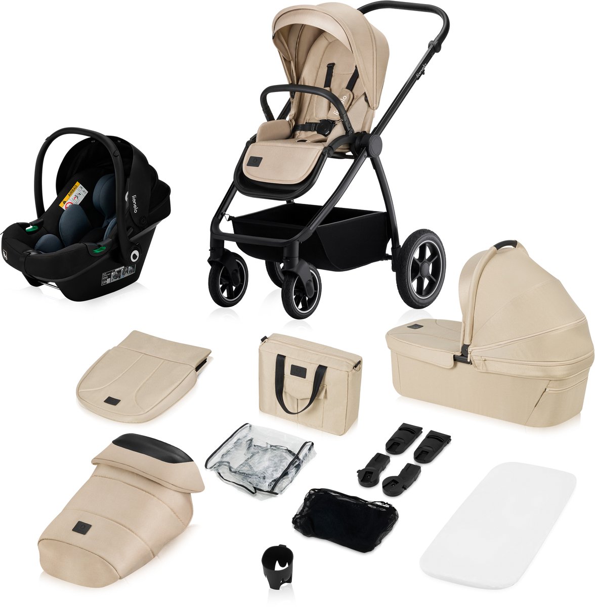 Lionelo Meril 3in1 Kinderwagen - Buggy – XL Reiswieg, Wandelwagen & ADAC-gecertificeerd Autostoeltje – All-Terrain Wielen – Compleet Accessoireset – UPF50+ thumbnail 3