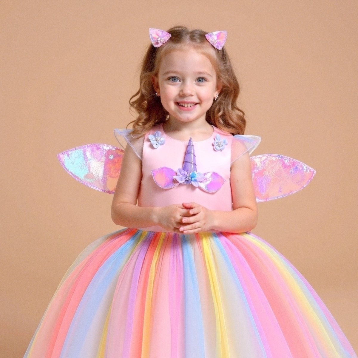 Joya Kids® Roze Eenhoorn Verkleed Jurk | Unicorn Jurk kostuum | Prinsessen jurk verkleedjurk + Haarband | Maat 134-140 (140) | Cadeau meisje — afbeelding 6