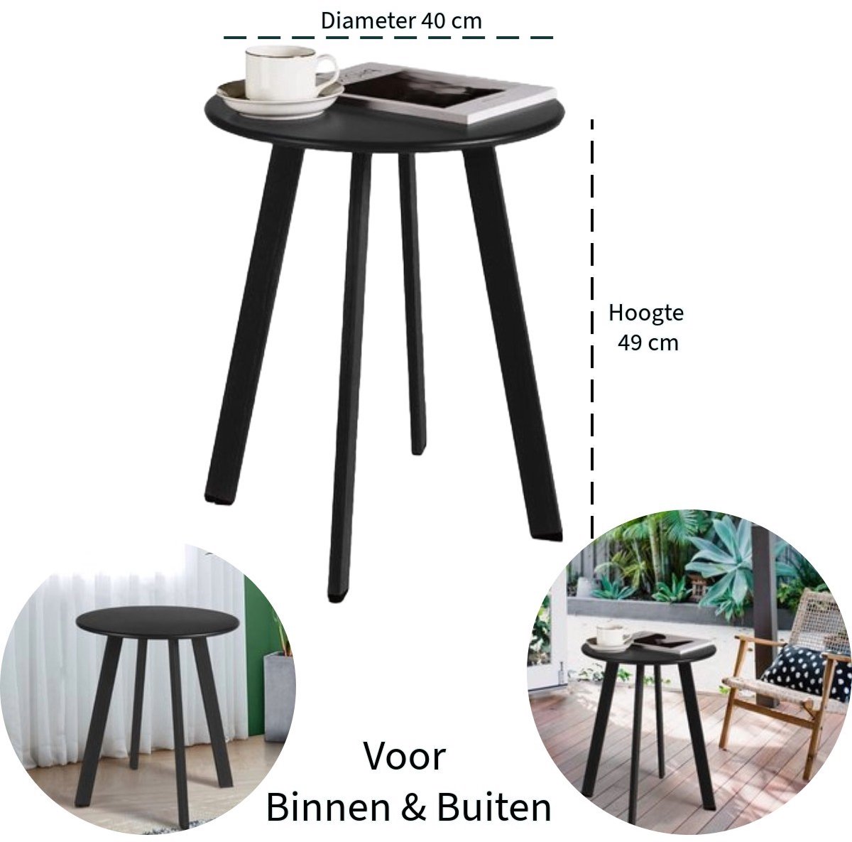 Moderne Metalen Bijzettafel – Industrieel – D40 cm – Mat Donkergrijs – Stevig -Compact-Binnen Buiten thumbnail 2