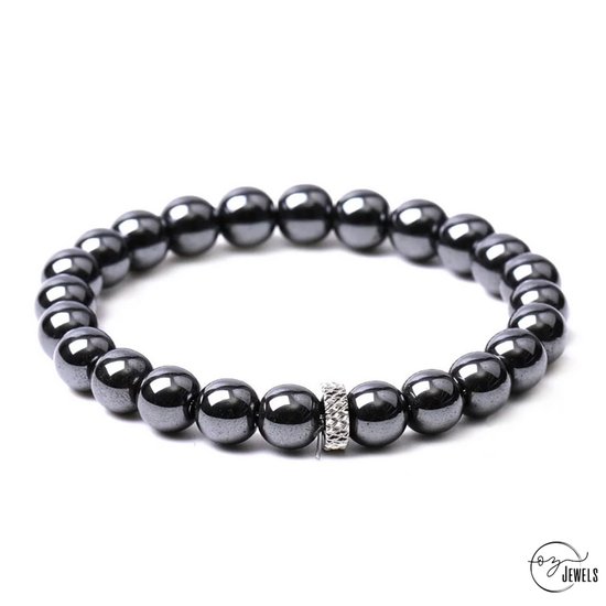 OZ Jewels - Bracelets de perles Hématite noire - Pierres naturelles - Élastique