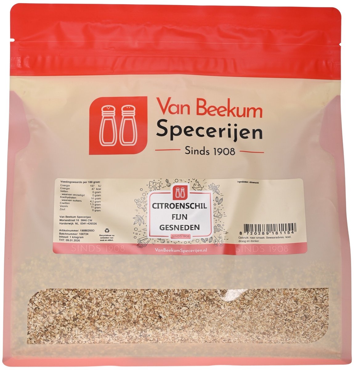 Goedkoopste Van Beekum Specerijen - Citroenschil Fijn Gesneden - 1 kilo (hersluitbare stazak