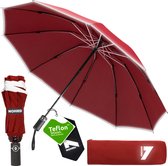 Nohrd Stormparaplu - Bordeaux Rood - Paraplu Opvouwbaar - Stormbestendig 108 km/h - Stormparaplu's - Automatisch In- en Uitklapbaar - Reflecterend - Paraplu's - Incl. Beschermhoes