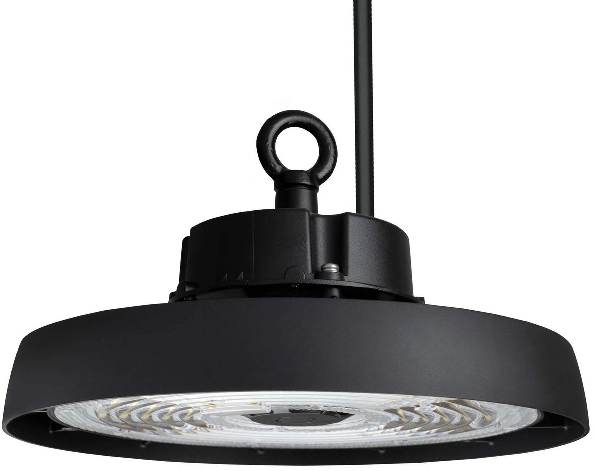 LEDVION LED High bay, Met Lens, 60°, IP65, 80W, 192 lm/W, Driver, 6000K, Dimbaar, UFO lamp voor, werkplaatsverlichting, halverlichting, plafondlamp werkplaats Zwart
