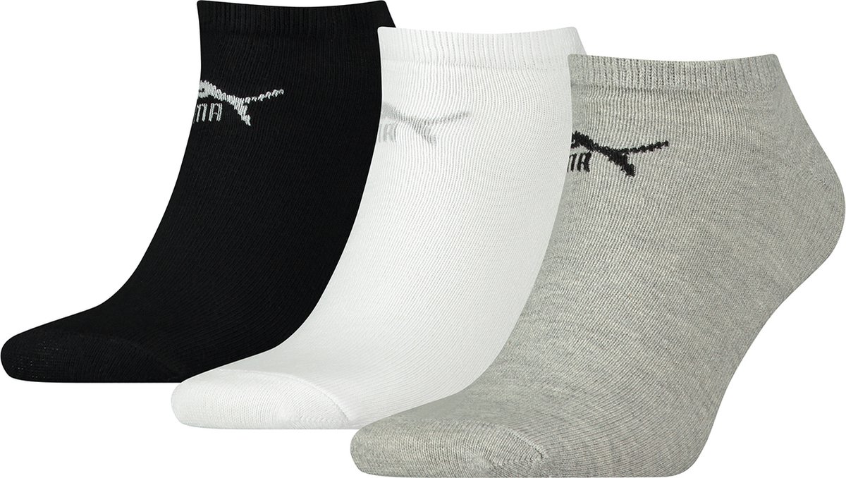 Puma Unisex – 46 cm Korte Sokken voor Heren/Dames Sport Sneaker 3 pack Witte Zwart