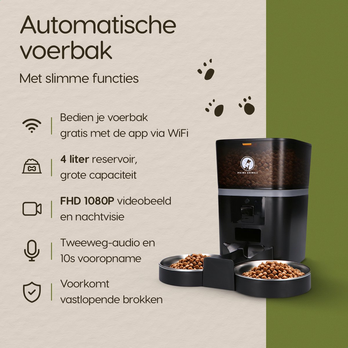 Afbeelding 3 van Prime AnimalZ Automatische Voerbak dubbel met stoomborstel voor kat en hond - Voerautomaat Dispenser - voerbak kat Dubbel en Enkel - met Camera - Full HD 1080P Camera met night vision - Two-way Audio - 4L- Zwart