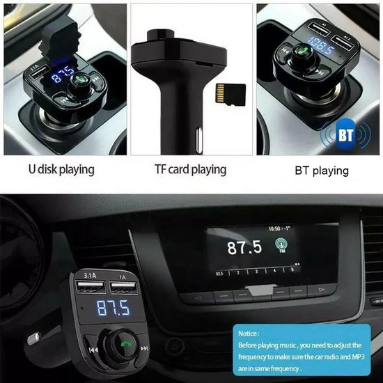 X8 Bluetooth FM-Transmitter | Carkit | 2 USB-poorten | Muziek streamen | Handsfree bellen | Draadloos muziek