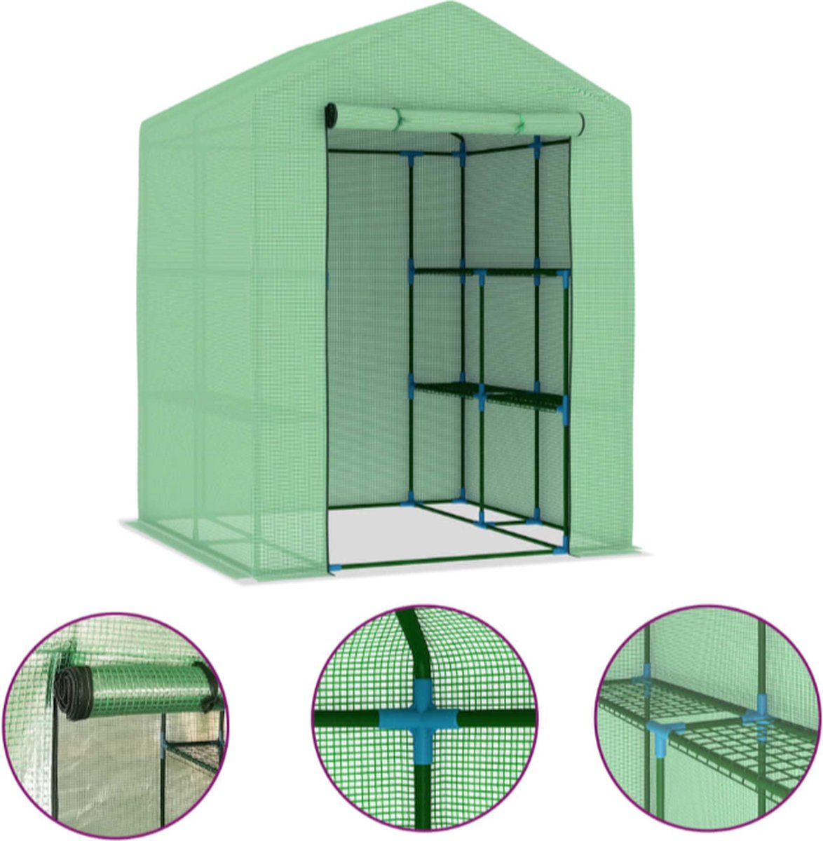 Tuinkas met schappen 143x143x195 cm staal