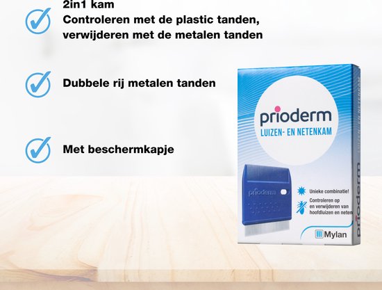 Prioderm Luizen- en Netenkam - Controleren en verwijderen van hoofdluizen en neten - Met handig beschermhoesje - 1 stuk