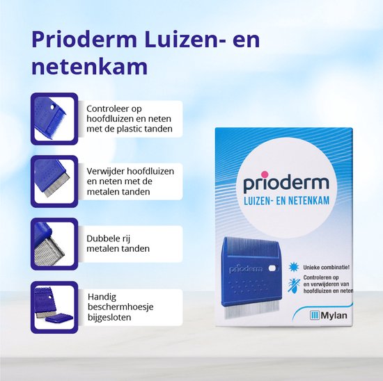 Prioderm Luizen- en Netenkam - Controleren en verwijderen van hoofdluizen en neten - Met handig beschermhoesje - 1 stuk