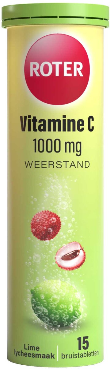 Goedkoopste Roter Vitamine C 1000 mg bruis - Ondersteunt je natuurlijke weerstand - Suikervrij - Vegan - Met lekkere frisse limoen-lycheesmaak - 15 bruistabletten