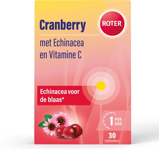 Roter Cranberry met Echinacea en Vitamine C. Echinacea voor de blaas, 1 per dag, 30 tabletten.