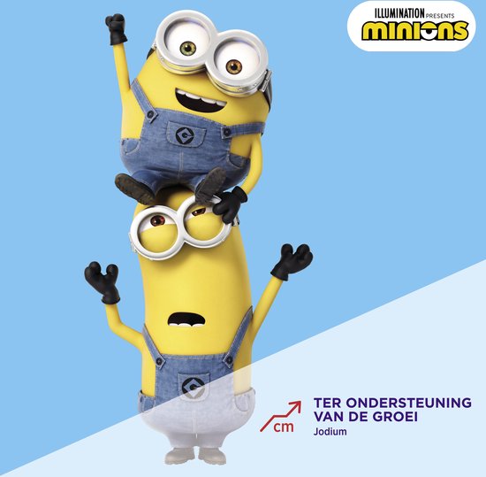 Minions opgestapeld, met de tekst 'Ter ondersteuning van de groei Jodium'.