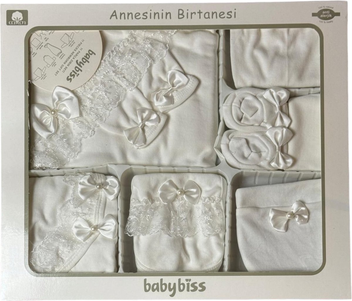 Image of 11-delige Babygeschenksetje met alles voor een pasgeboren baby - Wit - Maat 0-3 maanden