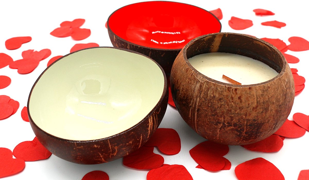 Cocohana Cadeauset – 2 Kokosnootkommen & 1 Geurkaars Coconut Lime – Handgemaakt & Duurzaam – Perfect Kerstcadeau, Secret Santa & Cadeau voor de Feestdagen