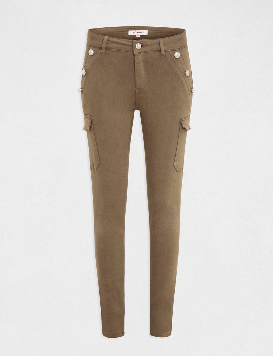 Morgan - Skinny cargo trousers with buttons raw denim 232-Pema2 Kaki - Maat : 44