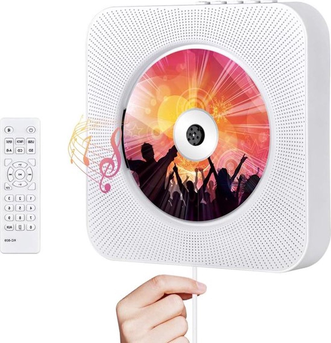 Wandmonteerbare draagbare cd-speler met Bluetooth en ingebouwde hifi-luidspreker voor kinderen - muziekspeler boombox met afstandsbediening, FM-radio, lcd-display en MP3-hoofdtelefoonaansluiting