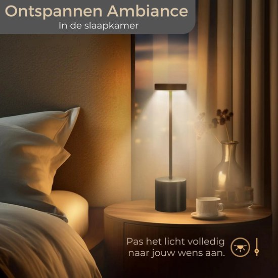 Boncy® Lampe de Table de Luxe Lampe de Bureau Rechargeable & Tactile - LED Dimmable avec 3 options de chaleur - Lampe de Bureau Industrielle Zwart Mat 35cm - Veilleuse Table Chambre Salon ou Lampe de Chevet - Adultes Bébé et Enfants - Lampes de table