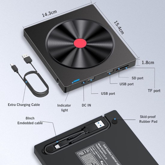 DVD Speler voor Laptop - USB 3.0 - USB C - Plug & Play — afbeelding 3