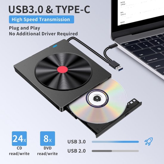 DVD Speler voor Laptop - USB 3.0 - USB C - Plug & Play — afbeelding 4