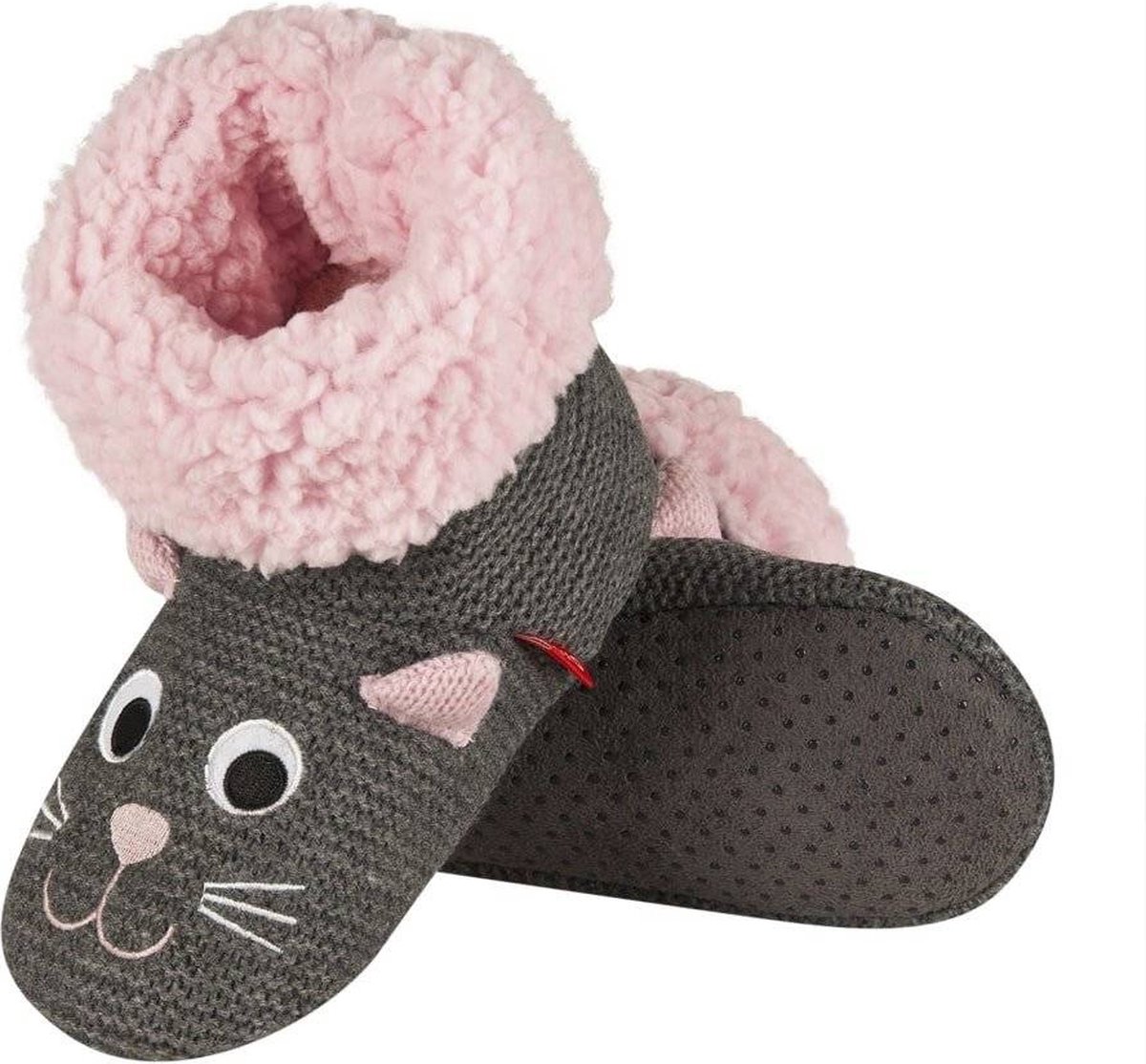 Soxo Hoge Pantoffel voor Meisjes Super Zacht Polyester met Antislipzool Grijze Slof met Poezenhoofd Design Kinderpantoffels meisjes Hoge grijze kindersloffen Grijze kindersloffen meisjes Pantoffels meisjes