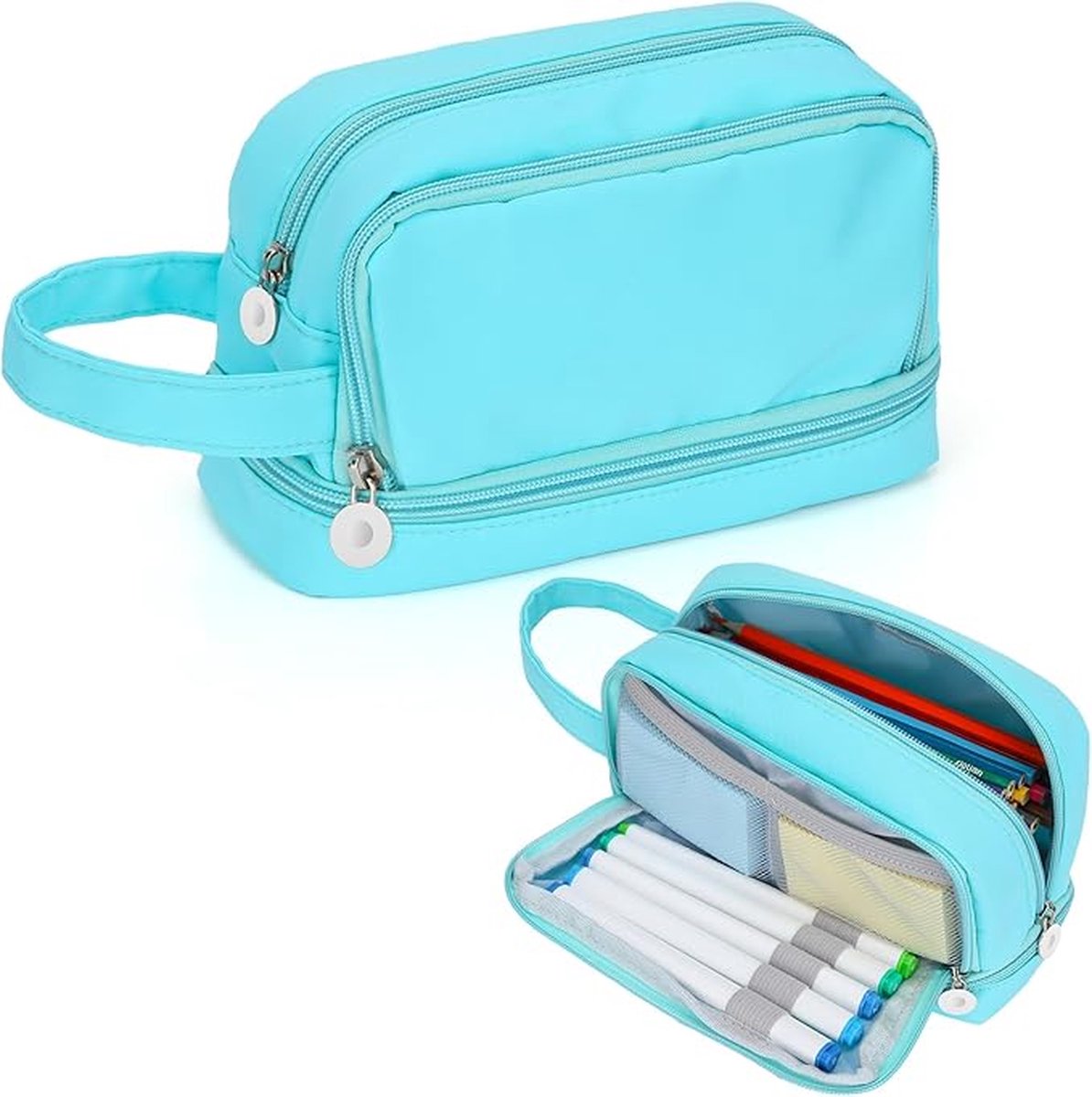 Candala Etui met Grote Capaciteit en 3 Compartimenten voor Jongens Meisjes, Briefpapier Organizer Potloodetui met Handvat, Draagbare Pennenzak voor School en Kantoor