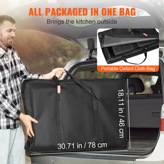 VEVOR Camping Keukentafel Aluminium Opvouwbaar Draagbaar Outdoor Kookstation met 4 Ijzeren Zijkanten 2 Planken en Draagtas Snelle Installatie voor Picknick, BBQ, Strand, Reizen van Vevor — afbeelding 4