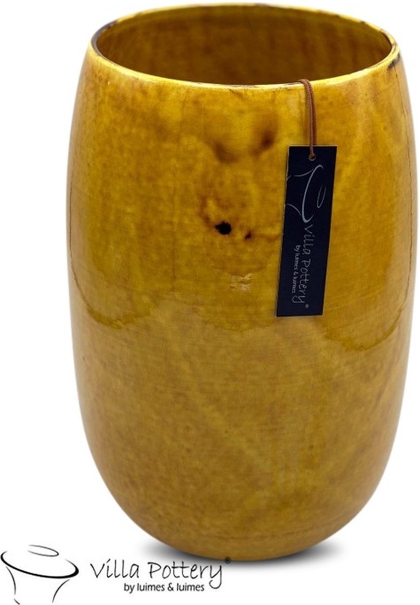 Villa Pottery Tobago gele ovale vaas, B27xD18xH35 geel