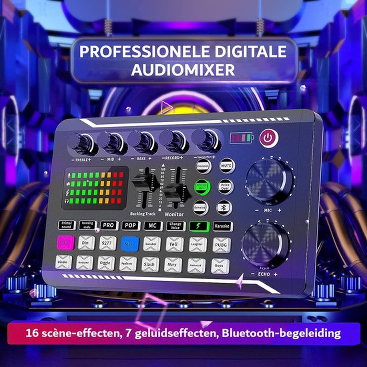 Live Sound Card - Audio Interface - DJ Mixer Effects - Voice Changer - F988 Bluetooth Stereo Audio Mixer for Live Streaming, Youtube, PC, Recording Studio and Gaming