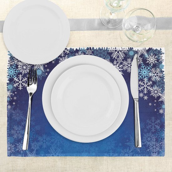 Set de 4 sets de New imprimés flocons de neige pour table à manger, lavables et antidérapants.
