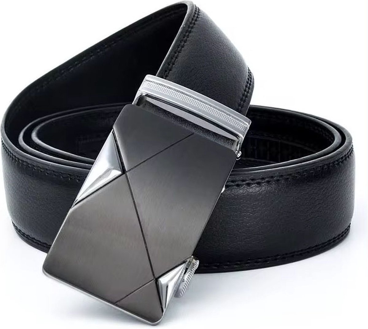 Actie4you® - Heren Riem - Leren Riem - Lederen Riem - Automatische Gesp - Zwart - 130 cm – Extra Lang – Inkortbaar – Zwart - Zwarte gesp